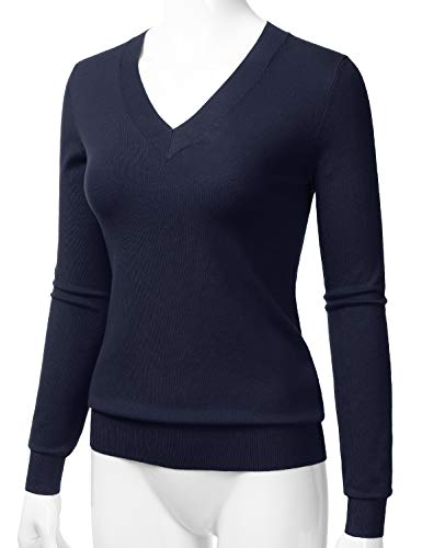 LALABEE Women's V-Neck Long Sleeve Soft Stretch Pullover Knit Top Sweater (S~XXL)2