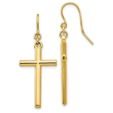 Roy Rose Jewelry 14K Yellow Gold Cross Shepherd Hook Dangle Earrings Cover