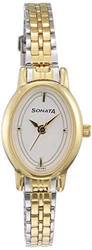 Sonata Bandhan Quartz Analog With Day & Date White Dial Two Toned Silver & Gold Stainless Steel Strap Watch for Couple - NT11418100BM01