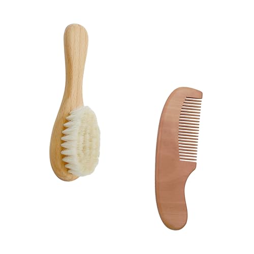 Healeved Baby Bathing Brush Set Shampoo Brush Hair Comb Baby Wood Comb Wooden Hair Care Tool Ergonomic Design