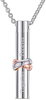 HooAMI Cremation Urn Necklace Together Forever Stainless Steel Memorial Keepsake Cylinder Pendant for Ashes
