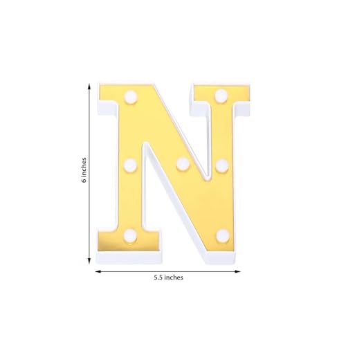 Image of Efavormart 6 inch Gold Marquee Letter N, Mirror Front Warm White LED Light Up 3D Sign, Battery Operated 72H Glow for Wedding Party & Wall Decor