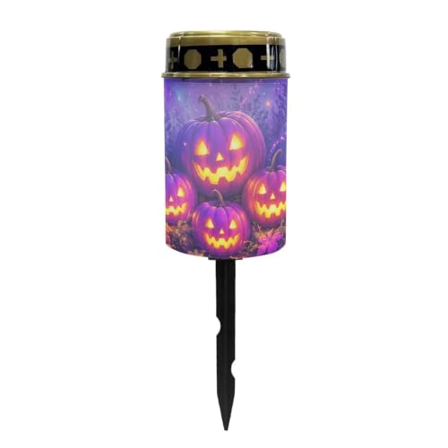 Image of Poceacles Halloween Solar Candle Cemetery Solar Lights for Grave LED Garden Flameless Powered Pathway Lights Outdoor Waterproof with Dusk to Dawn Sensor, Pumpkin Violet