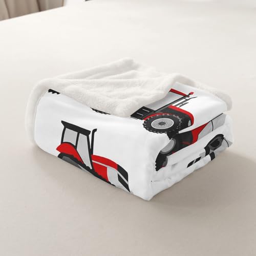 Image of Red Tractor Sherpa Blanket Heavy Equipment Fleece Throw Blanket Kids Boys Girls Harvester Tractor Plush Blanket Farm Equipment Fuzzy Blanket for Sofa Bed Couch,40x50 Inches