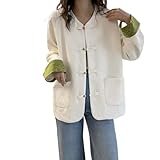 NCDUANSAN Chinese button up suit, retro embroidered style top, women's temperament spring and autumn standing collar jacket (write,Large)