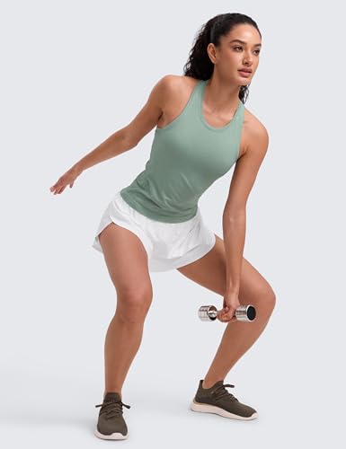 Image of CRZ YOGA Seamless Racerback Tank Waist Length | Training, Chafe-Free, Slim Fit, Crewneck, Mesh Vents, Workout, Sleeveless Tops for Women