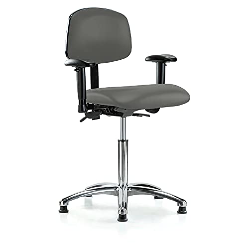 Image of Perch Chrome Stationary Multi-Task Office Chair with Adjustable Armrests | Medium Bench Height 20-27 inch | Charcoal Vinyl