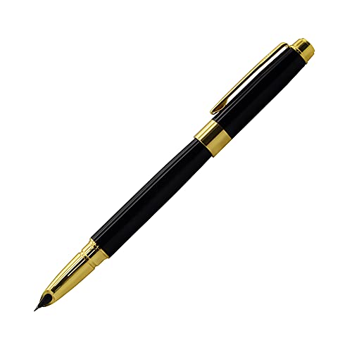 Classic Black Fountain Pen, Extra Fine Metal Nib, Design with Ink Refill Converter and Gift Case-Black