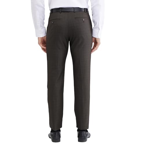 Image of Raymond Men's Slim Fit Checks Pattern Poly Viscose Blend Flat Front Formal Trouser