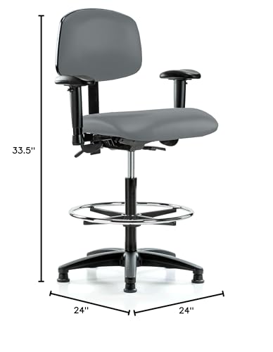 Image of Perch Task Chair with Foot Ring, Glides, 25 inch-34.5 inch, Cinder Fabric