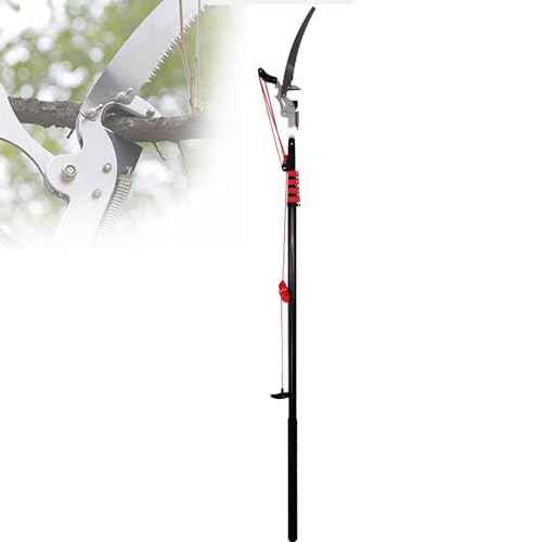 Sierra de podar de pértiga - Podadora telescópica de árboles con polea de trinquete y Tijeras manuales para Cortar Ramas de Largo Alcance - Herramienta Ideal para podar árboles Altos y exten