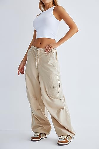 SUGAR POISON Women's Casual Trousers Sport Drawstring 5 Pockets Loose-Fitting Pants Cargo Pants Street wear XS-M3