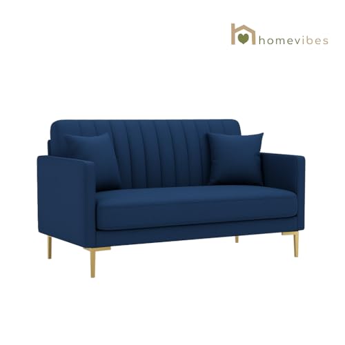 Image of 2 Seater Velum Fabric Sofa Set for Living Room, Modern Design with High Density Foam, Solid Wood Frame, Ergonomic Comfortable Seating for Home & Office (Blue, 2 Seater) | Soft foam comfort, Strong wood frame
