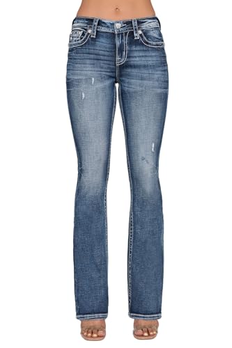 Miss Me Women's Mid-Rise Crossed Bands Embellished Faux Flap Pocket Slim Boot Jeans2