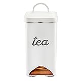 AuldHome Farmhouse Enamelware Tea Bag Holder (White); Enamelware Tea Bag Caddy Dispenser for Wrapped Individual Tea Sachets