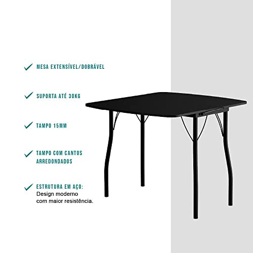 Conjunto Mesa Extensível com 4 Banquetas Preto Carraro