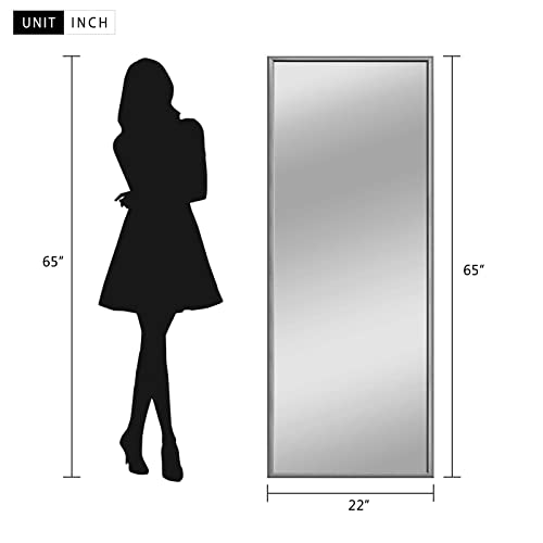 Image of NeuType Full Length Bedroom Wall-Mounted Floor Mirror with Standing Holder (Deep Gray)
