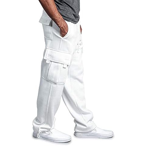 Acelyn Mens Jogging Fleece Cargo Baggy Sweatpants with Multi Pockets, White XL Cover