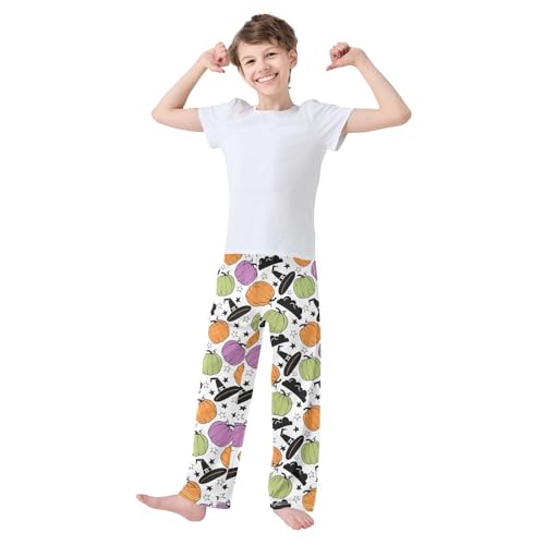 Colorful Pumpkin and Witch Boys Long Pants Soft Trousers Elastic Waist Kids Lounge Bottoms with Pockets S-XL2
