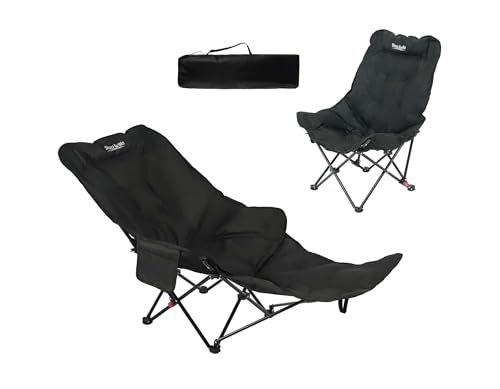 Dual Purpose Folding Camping Cot and Chair with Removable Footrest for Adults, Easy-to-Assemble Adjustable Sleeping Chair with Carry Bag for Fishing, Hiking, Travel, Home (Black)