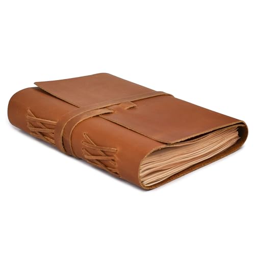 LEATHER VILLAGE Lined Paper Leather Bound Journal-260 Pages, Tan Brown,