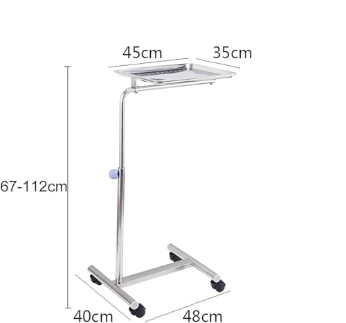 Soporte de bandeja móvil de acero inoxidable, altura ajustable, carrito de almacenamiento con ruedas para spa, clínica, laboratorio, hospital, odontología