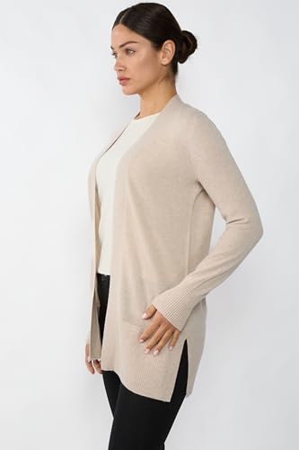 Image of JENNIE LIU Womens 100% Cashmere Open Cardigan Sweater | Long Cardigan Sweaters for Women