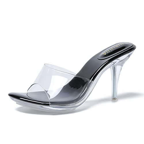 Image of LIURUIJIA Clear Heels For Women Sexy Slip On Open Toe High Heeled Dressy Sandals Comfortable Strappy Mules