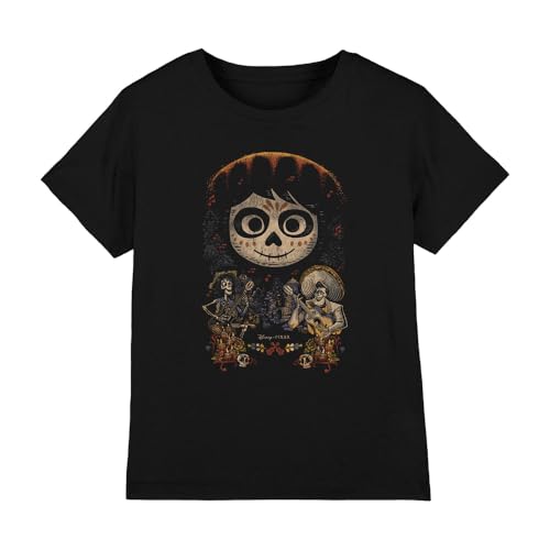 Image of Coco Painted Poster with Miguel Skull, Hector and Ernesto Unisex Kids T Shirt, Black, 3-4 Years