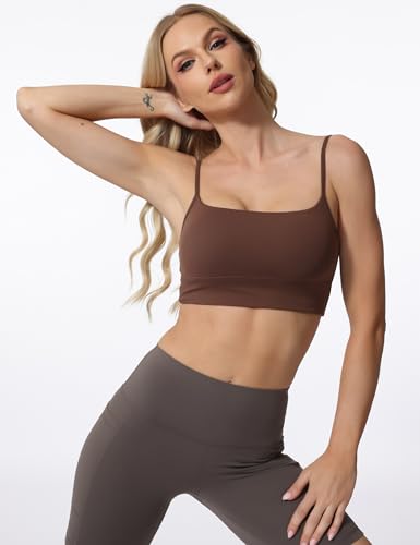 Image of Sports Bras for Women Spaghetti Strap Padded for Yoga Running Gym Workout, Wireless Scoop Neck Bras Crop Tank Top