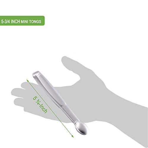 HINMAY Mini Tongs 5-3/4 Inch Stainless Steel Small Serving Tongs, Tiny Kitchen Tong for Appetizers, Tea Party, Coffee Bar, Desserts, Set of 4