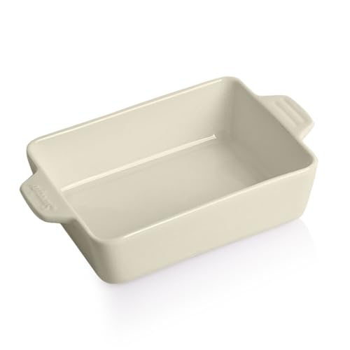 Sweejar Ceramic Baking Dish Rectangular Small Baking Pan with Double Handles 20 Oz for Cooking Brownie Kitchen 6.5 x 4.9 x 1.8 Inches(Beige)