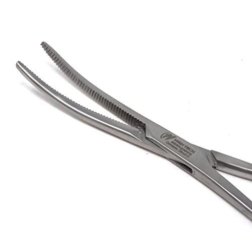 Heavy Duty Comfort Colored Grip Handle Locking Hemostat Forceps with Curved Full Serrated Jaws for Better Grip (Blue Grip)