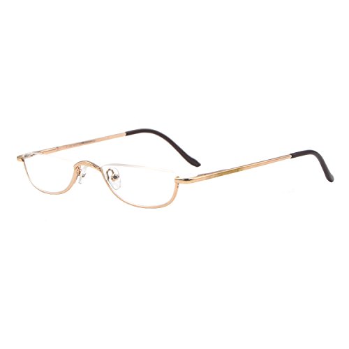 Portable Half Moon Reading Glasses for Men Women, Round Readers (+1.25, Gold)