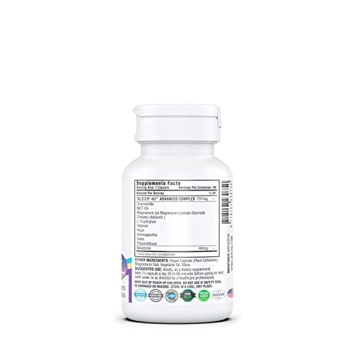 Kappa Nutrition Sleep 40, Bedtime Supplement, Naturally Sourced Ingredients For Easier Bedtime, 60 Non-Habit Forming Vegan Capsules, Herbal Supplement With Melatonin, Valerian Root, Chamomile Non-Gmo #TOP6