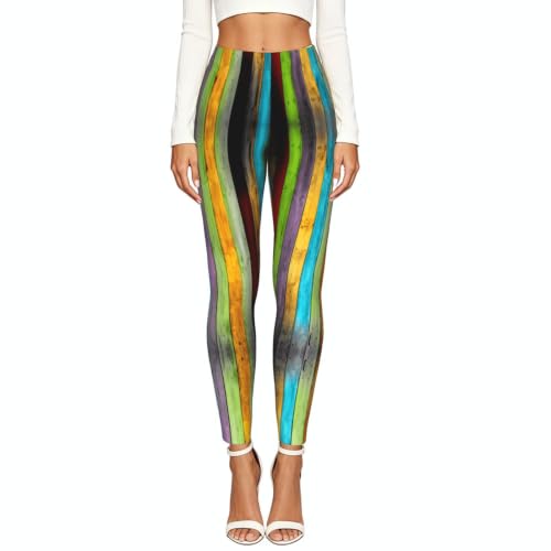 Leggings de compresión para mujer con estampado de tablero de madera multicolor 2