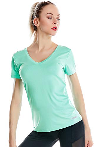 Zengjo Yoga Shirts for Women Workout Running Shirt Short Sleeve(XL,Mint Heather)