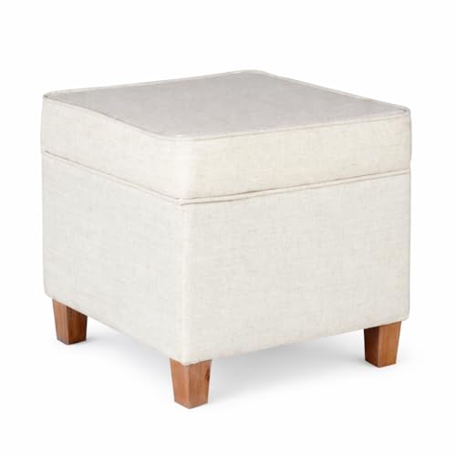 Homepop Home Decor | K7342-F2067 | Classic Square Storage Ottoman with Lift Off Lid | Ottoman with Storage for Living Room & Bedroom, Cream Woven