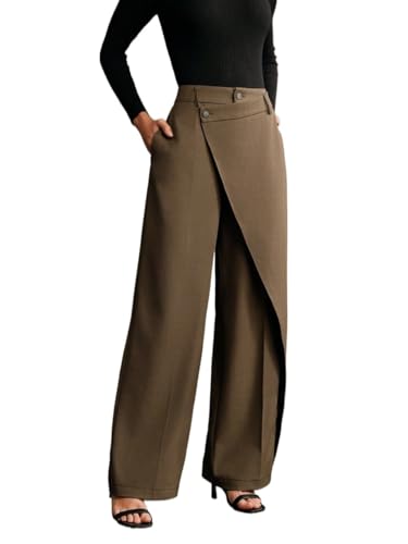 Womens Classic Casual Pants Solid Color Asymmetrical Drape Straight Leg Office Pants