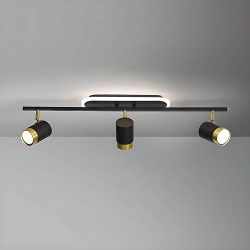 Image of 3-Light LED Ceiling Spotlight | Black & Gold Adjustable Spot Light | 3CCT Warm /Natural /Cool White | Rotating Heads Ceiling Light for Living Room, Bedroom, Hallway & Office (Pack of 1)