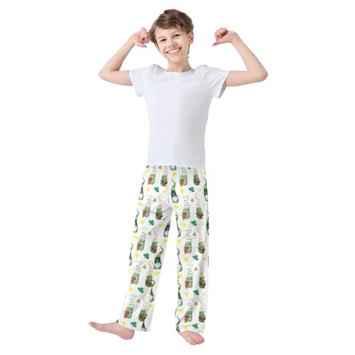 Happy St Patrick's Day Shamrock Gnome Boys Long Pants Soft Trousers Elastic Waist Kids Lounge Bottoms with Pockets S-XL2