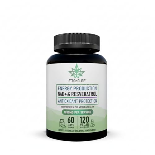 NAD+ Resveratrol Capsules – 1200mg Per Serving – 120 Capsules, 60 Day Supply – High Strength NAD Supplements UK Pure – NAD+ & Trans-Resveratrol Complex