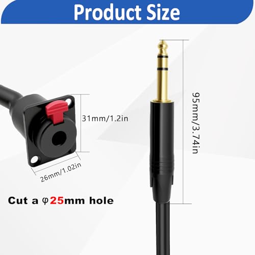 Cable de audio 6.35mm panel hembra a macho 0.5 m miniatura 5