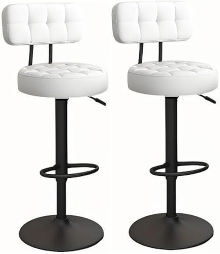 YZYSHA Adjustable Counter Height Bar Stool with Backs Comfy Dining Chairs PU Leather Thick Padded Kitchen for Office(White,Black Legs)