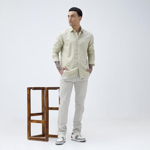 Image of BASICS Cotton-Linen Blended Men's Shirt | Slim Fit | Everyday Smart Casual Wear | Full Sleeve