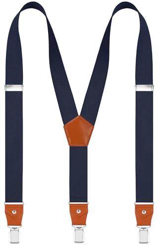 EOAYONY Suspenders for Men Adjustable Heavy Duty with Strong Clips Navy 43 IN