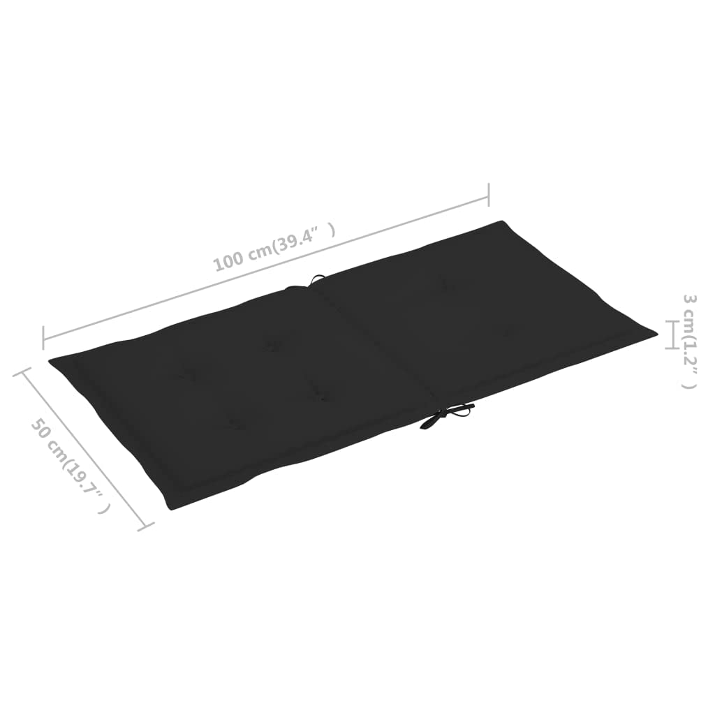 Cuscino per sedia da giardino, 2 pezzi, per sedie a sdraio con schienale alto, design universale, per interni ed esterni, balcone, terrazza, con 2 laccetti, nero, 100 x 50 x 3 cm