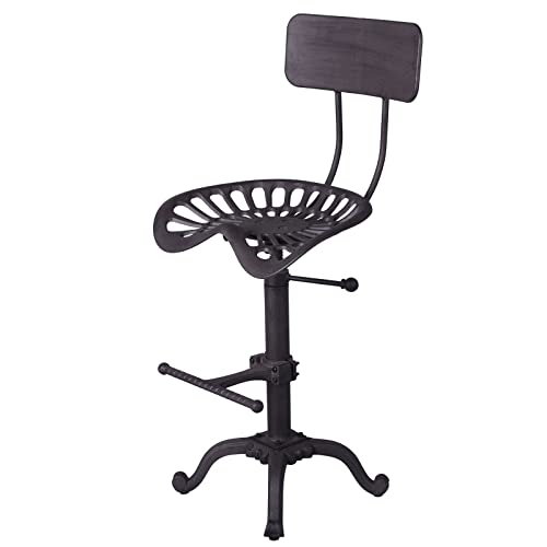 Bokkolik ST7-2 Rustic Bar Stools With Backrest 21.6-27.5Inch Counter Height Adjustable Industrial Swivel Tractor Seat Cast Iron Vintage Kitchen Island Dining Chair cover