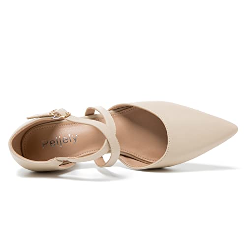 Women's Chunky Heel Pumps Cross Strap Closed Pointed Toe Dress Shoes4