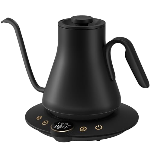 INTASTING Gooseneck Electric Kettle with ±1℉ Temperature Control for Pour Over Coffee & Tea, Quick Heating, BPA-Free Stainless Steel, Built-in Brew Timer, 1500W/0.9L